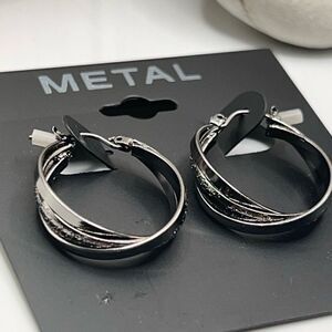 Metal Twisted Hoop Earrings Antiqued Silver $16ea / 3 for $25